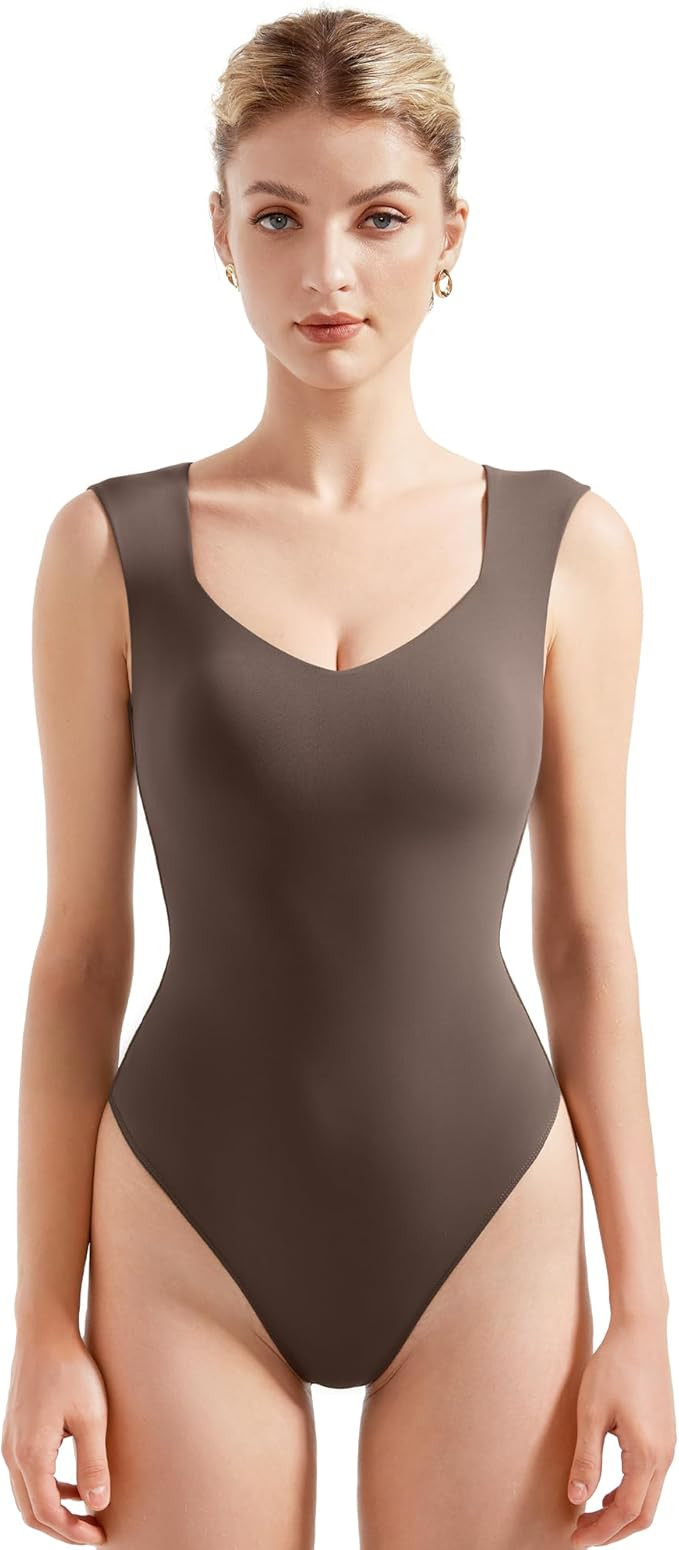 SUUKSESS Women Sexy Sweetheart V Neck Thong Bodysuit Basic Sleeveless Tank Tops | Amazon (US)