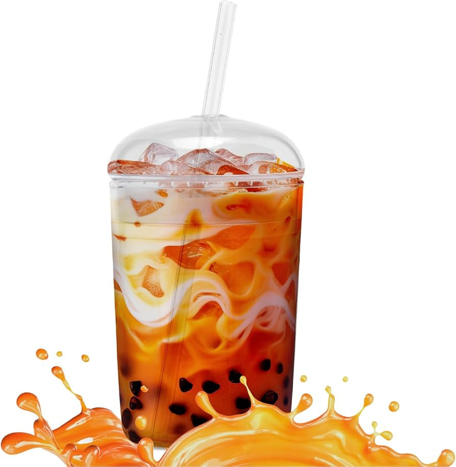 Maplefield Glass Tumbler with Dome Lid for Frappes, Smoothies & Iced Coffee - Dishwasher Safe Gla... | Amazon (US)