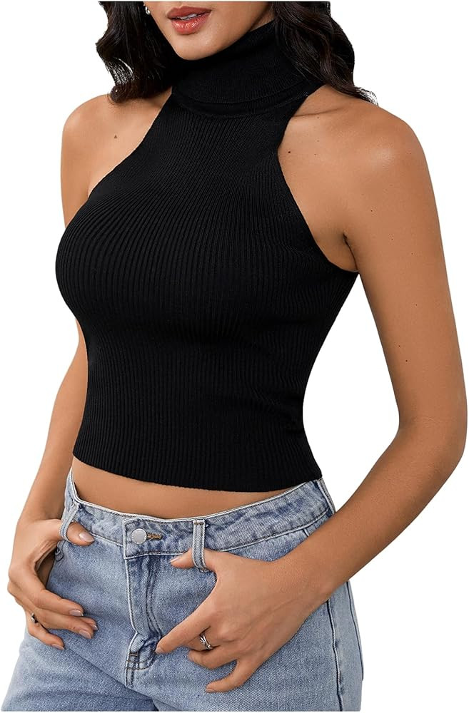 MakeMeChic Sleeveless Turtle Neck Tops Crop Mock Neck Tops for Women | Amazon (US)