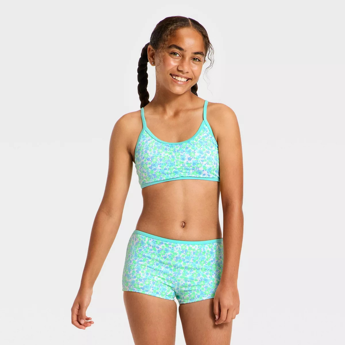 Girls' Vibrant Meadow Bikini Set - art class™ Blue XS | Target