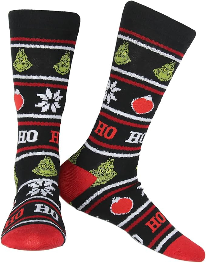 Dr. Seuss GRINCH Who Stole Christmas Ho Ho Ho Ugly Sweater Adult Crew Socks | Amazon (US)