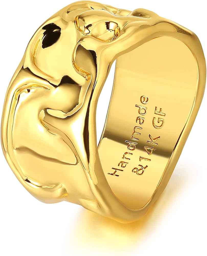 Valloey Rover Gold Rings for Women 14K Gold Filled Band Rings Statement Ring Chunky Jewelry Gift ... | Amazon (US)
