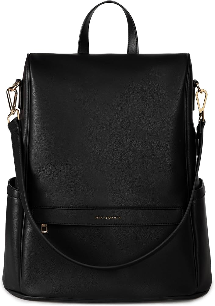MIA + SOPHIA Leather Diaper Bag Backpack with USB Charging port, Changing Pad, Stroller Straps (B... | Amazon (US)