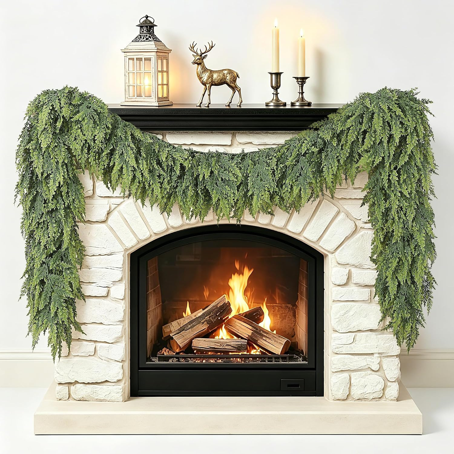 Christmas Garland Real Touch Cedar Garland with Upgrade Large Cedar Branches 9 ft Lush Realistic Faux Pine Garlands for Mantle, Table, Stairs, Doorframe, Fireplace Indoor Outdoor Holiday Decorations | Amazon (US)