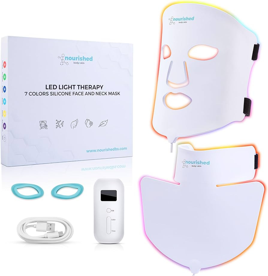 LED Light Therapy Face & Neck Mask - Facial Skin Care Device - 7 Colors Red & Blue - Rejuvenation... | Amazon (US)