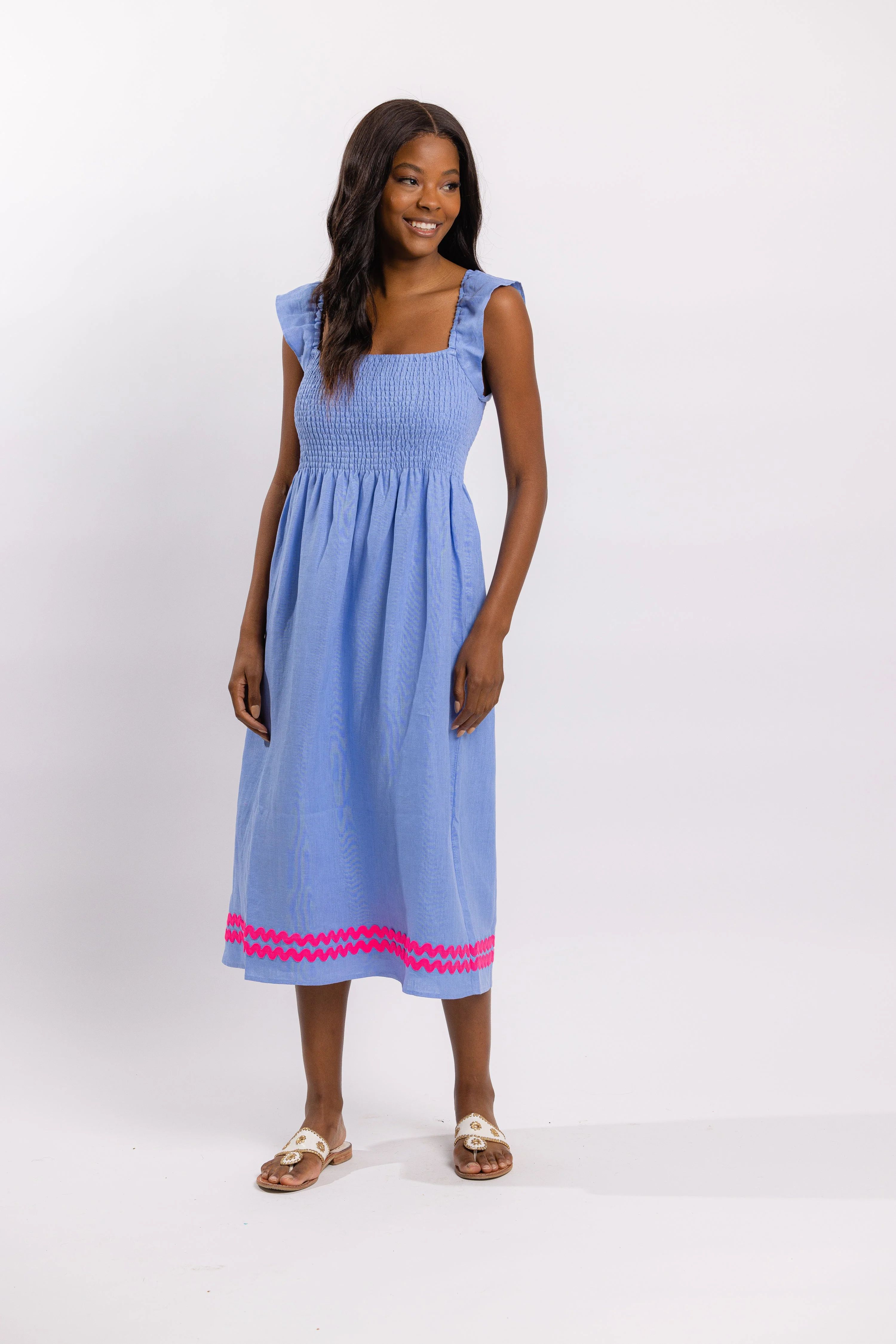 Hydrangea Square Neck Flutter Sleeve Midi Dress | Sail to Sable