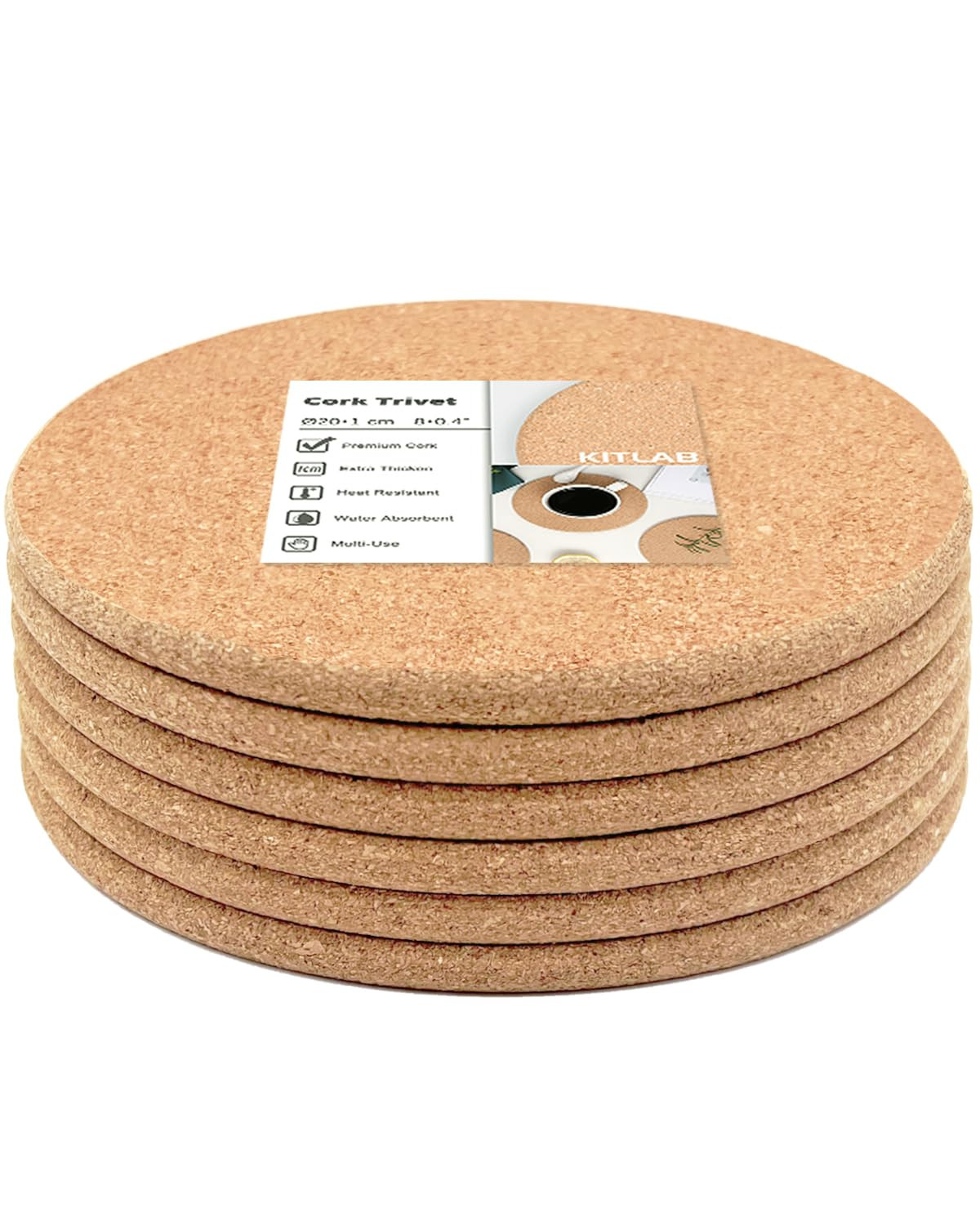 Cork Trivet, 8 Pack High Density Thick Cork Trivets for Hot Dishes, 8 Inch Heat Resistant Large C... | Amazon (US)