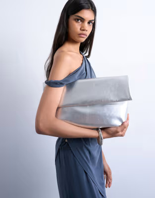 Topshop Georgia folded clutch purse in silver | ASOS (Global)