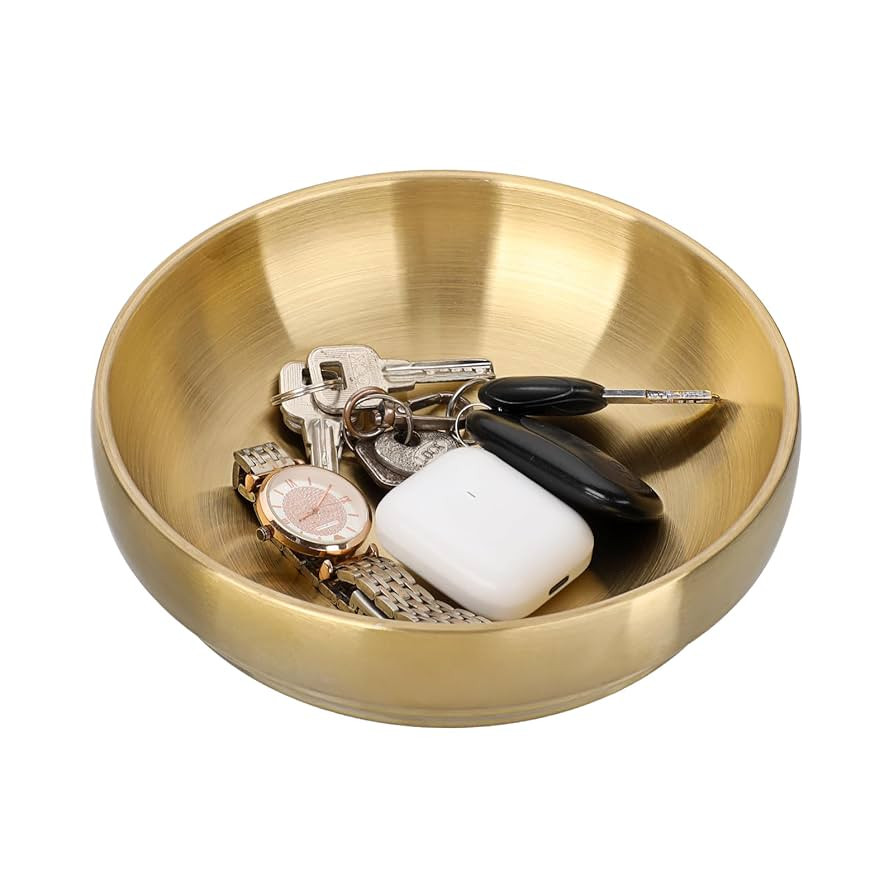 Key Bowl for Entryway Table Decorative Key Dish for Organizing Tabletop Catch All Bowl Gold Fruit... | Amazon (US)