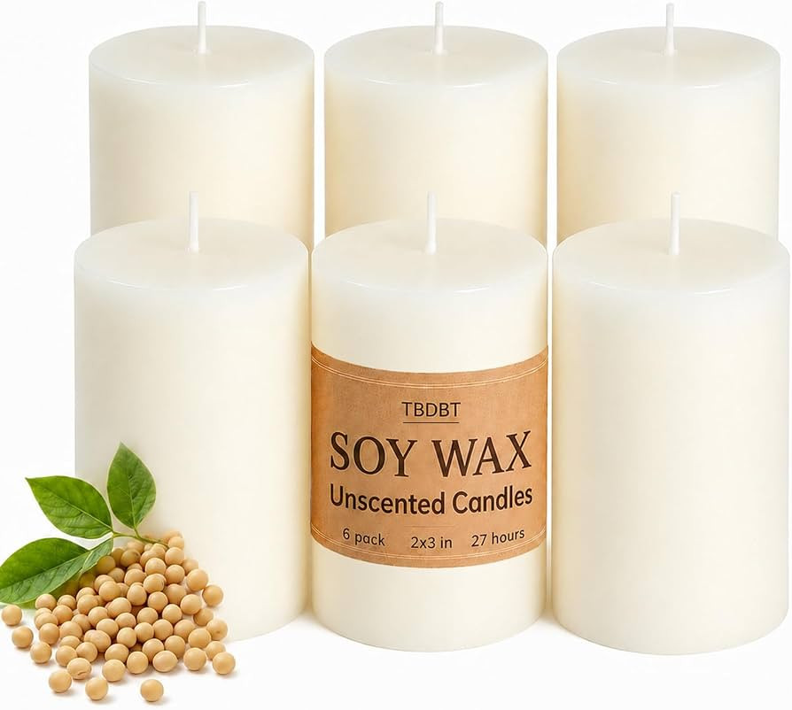 White Unscented Soy Pillar Candles, Non-Toxic 2x3 Inch Candle,27 H,6 Pack | Amazon (US)