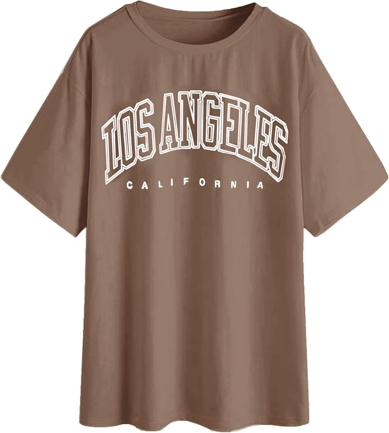 SAFRISIOR Women's Letter Graphic Print Oversize T Shirt Round Neck Drop Shoulder Longline Short S... | Amazon (US)