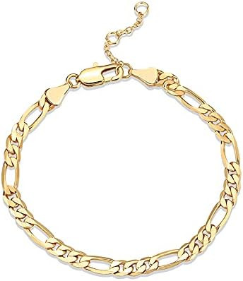 PAVOI 14K Gold Plated Paperclip/Curb/Figaro Chain Adjustable Bracelet for Women | Amazon (US)