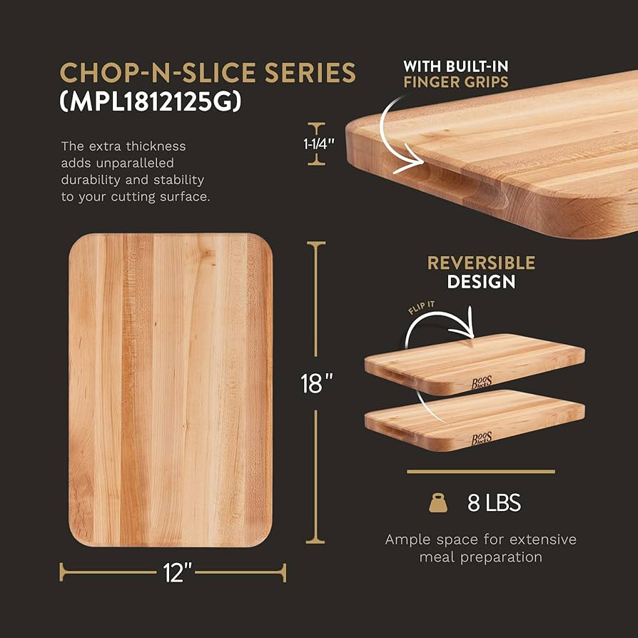 John Boos Reversible Block Cutting Board w/Oil Finish, Chop-N-Slice Series, 18" x 12" x 1-1/4", M... | Amazon (US)