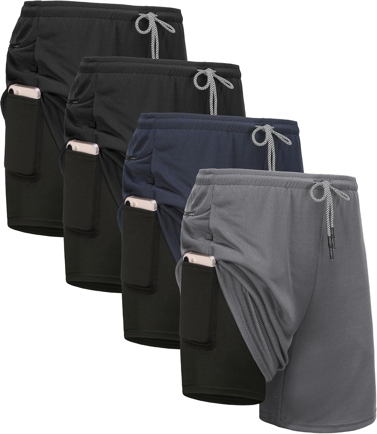 Kinglaman 1/4 Pack Men's 2 in 1 Lined Running Shorts Gym Athletic Shorts | Amazon (US)