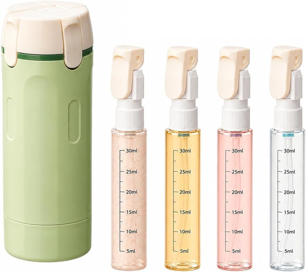 4 in 1 Travel Dispenser Bottle, Leak Proof Refillable Travel Toiletry Containers, Travel Bottles Set Meets TSA 3-1-1 Requirements for about 3 Days Business Trip (Per Person), 4 x 30ml, Green | Amazon (US)