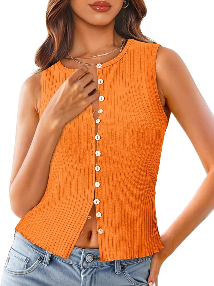 Tankaneo Womens Going Out Tops Summer Cute Ribbed Tank Crop Button Up Vest Top Y2K Sexy Outfits | Amazon (US)