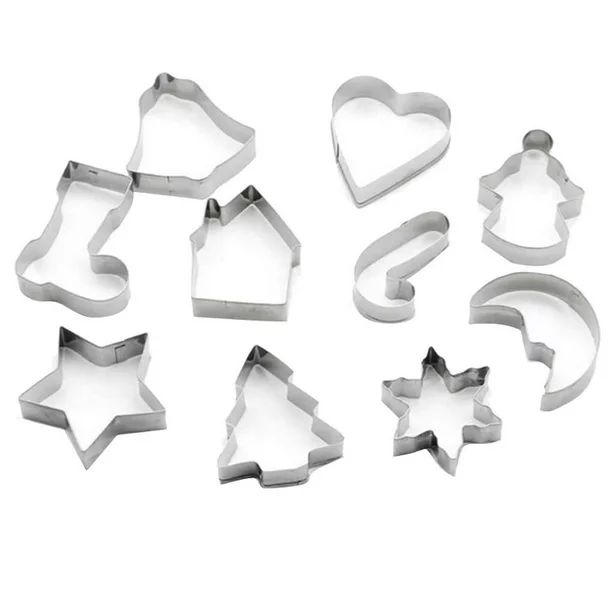 10pcs/set Stainless Steel Christmas Cookie Cutters Xmas Tree Star House Bells Snowflake Baking Ca... | Walmart (US)