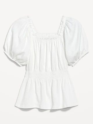 Puff-Sleeve Smocked Babydoll Blouse for Women | Old Navy (US)