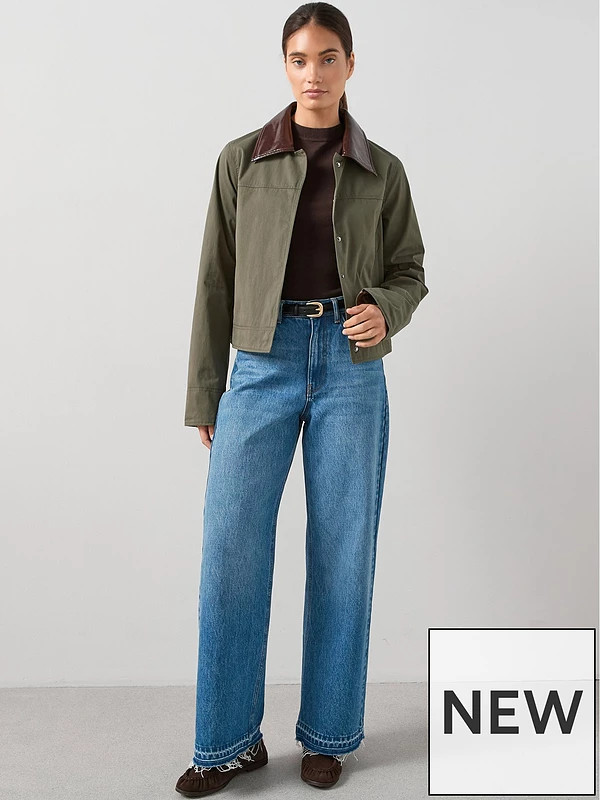 The Very Collection Contrast Collar And Cuff Barn Jacket - Khaki | Very (UK)