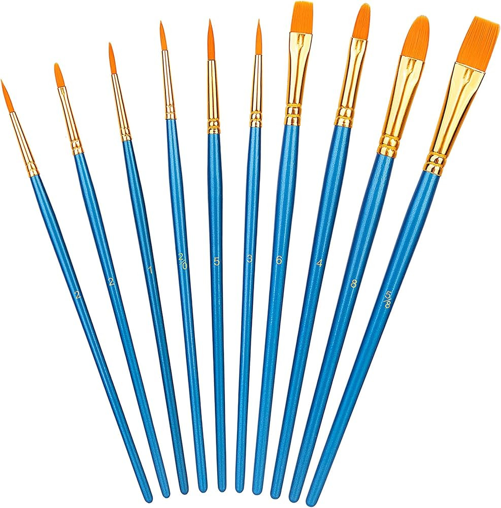 Amazon Basics Paint Brush Set, PBT Paint Brushes for Acrylic, Oil, Watercolor, 10 Brush Sizes | Amazon (US)