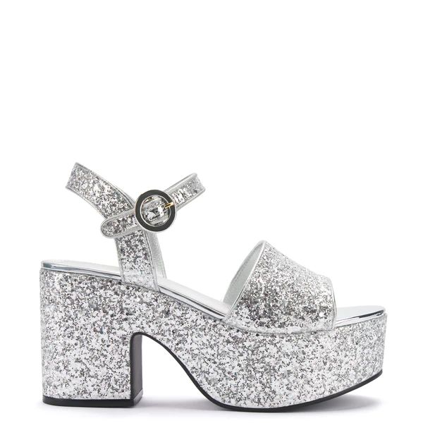 Miso Platform Strap Sandal In Silver Glitter | Larroude