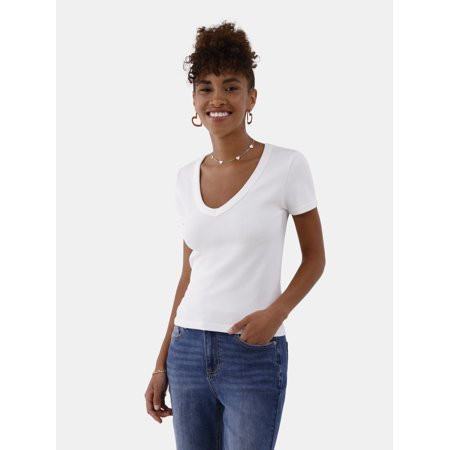 No Boundaries Seamless V-Neck Tee with Short Sleeves Women s | Walmart (US)