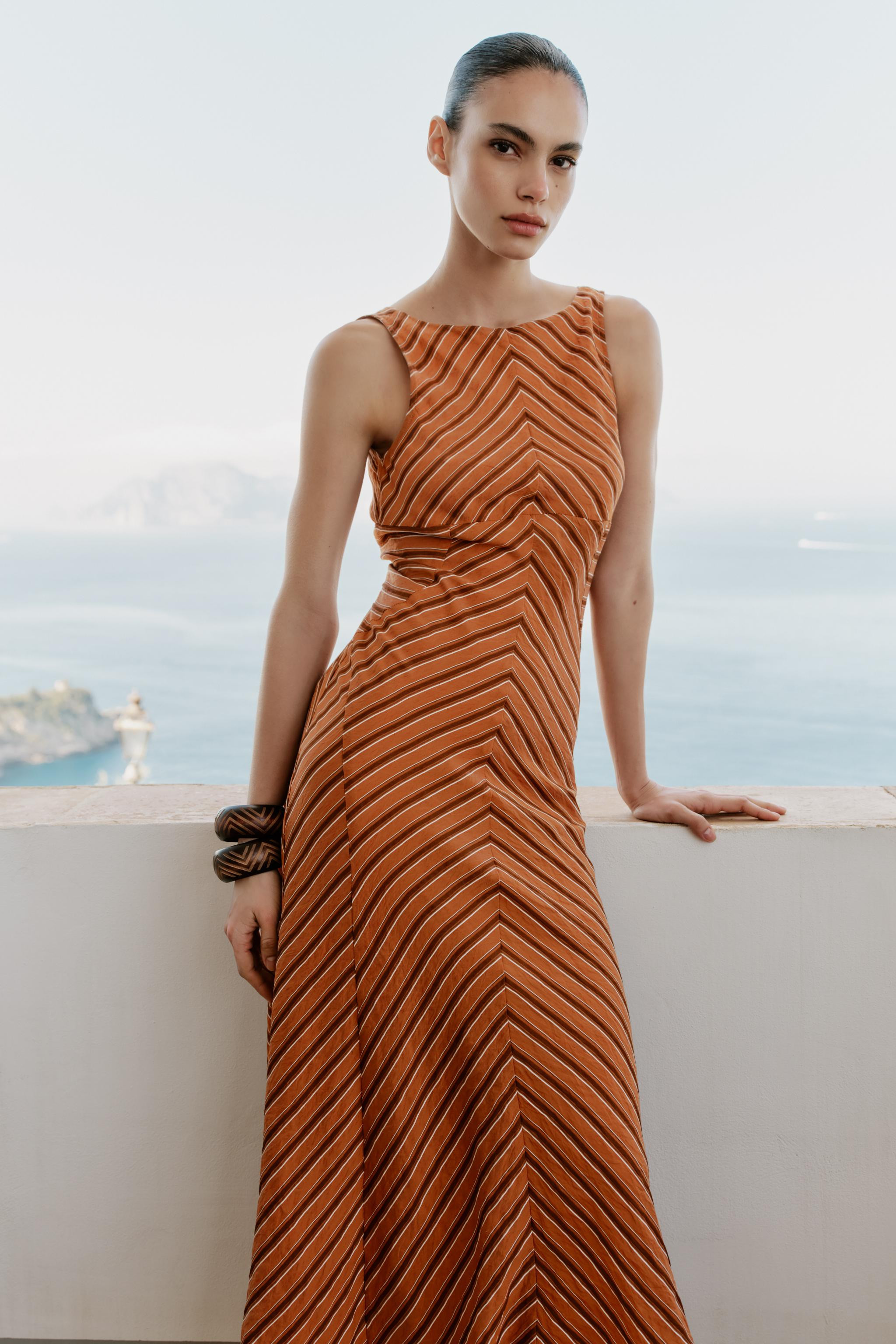 STRIPED OPEN BACK MIDI DRESS | Zara US