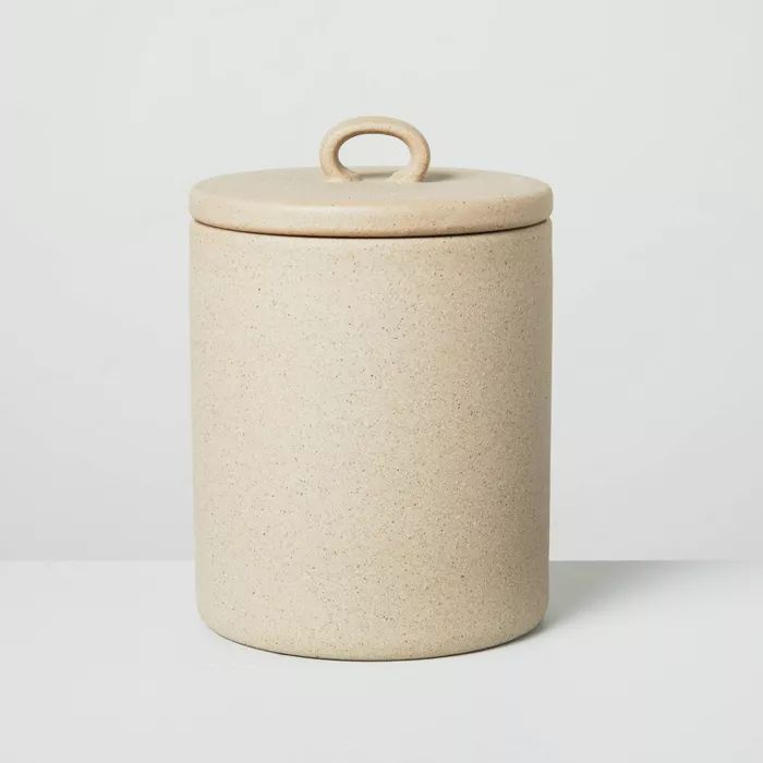 Medium 5.75&#34; Textured Ceramic Bath Canister Natural - Hearth &#38; Hand&#8482; with Magnolia | Target