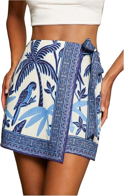 MakeMeChic Women's Wrap Mini Skirt Summer Boho Skirts | Tropical, Beach Vacation Outfits, Short S... | Amazon (US)