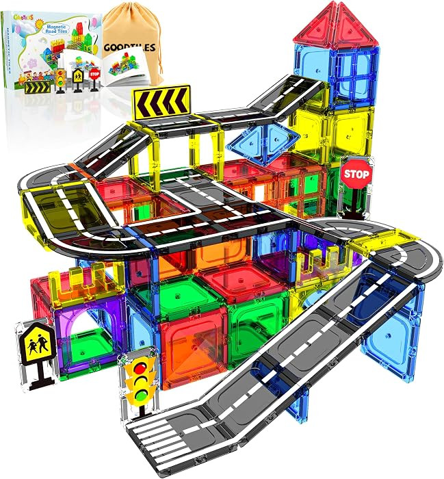 Magnetic Tiles - Road Set, Magnetic Building Blocks, Preschool Montessori Toys Gift for 3+ Year O... | Amazon (US)