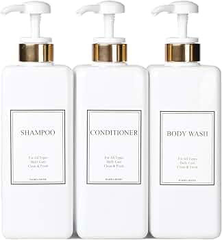 HARRA HOME Modern Gold Design Pump Bottle Set 27 oz Refillable Shampoo and Conditioner Dispenser ... | Amazon (US)