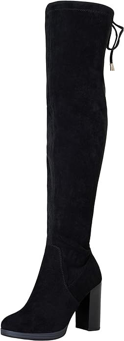 Vepose Women's 996 Over The Knee Boots Thigh High Imitation Grain Chunky Heel Boots | Amazon (US)
