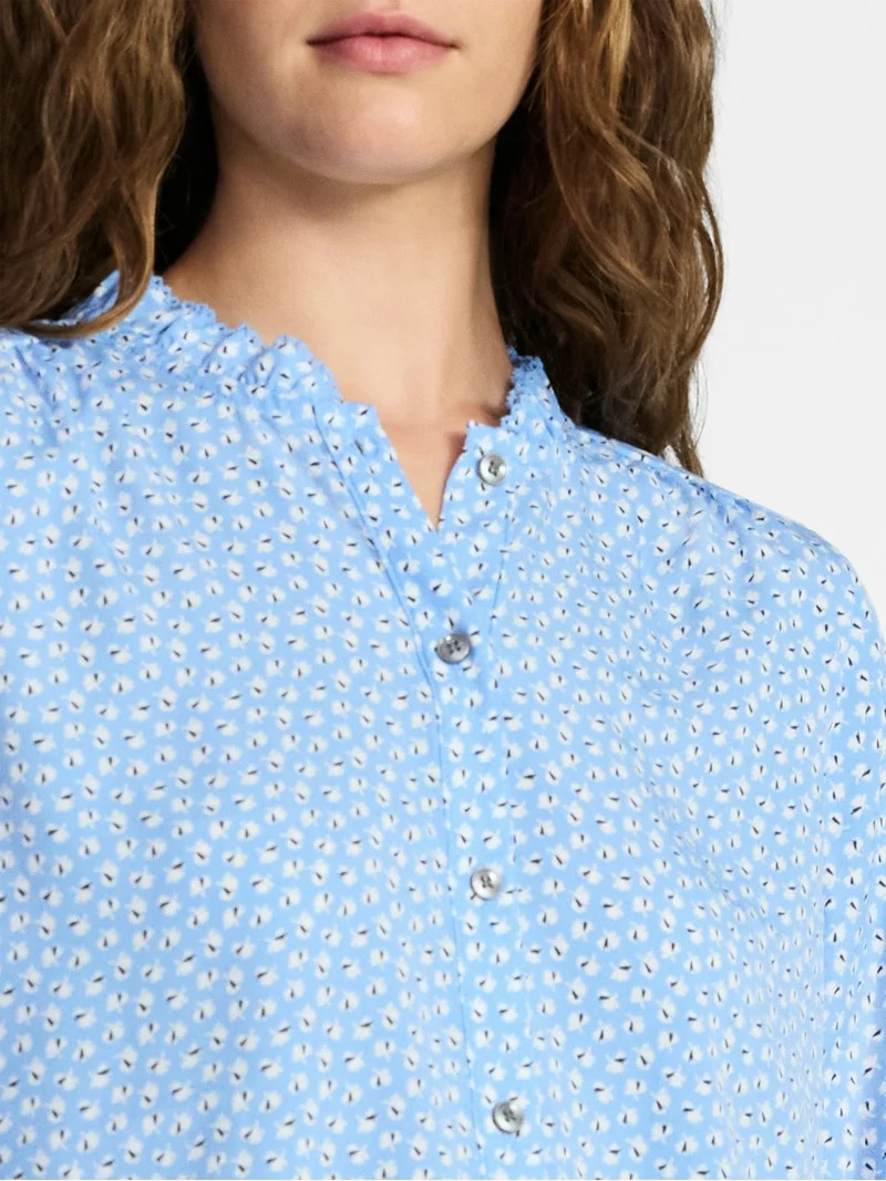 Time and Tru Women's Ruffle Button Down Blouse with Long Sleeves, Sizes XS-XXXL | Walmart (US)