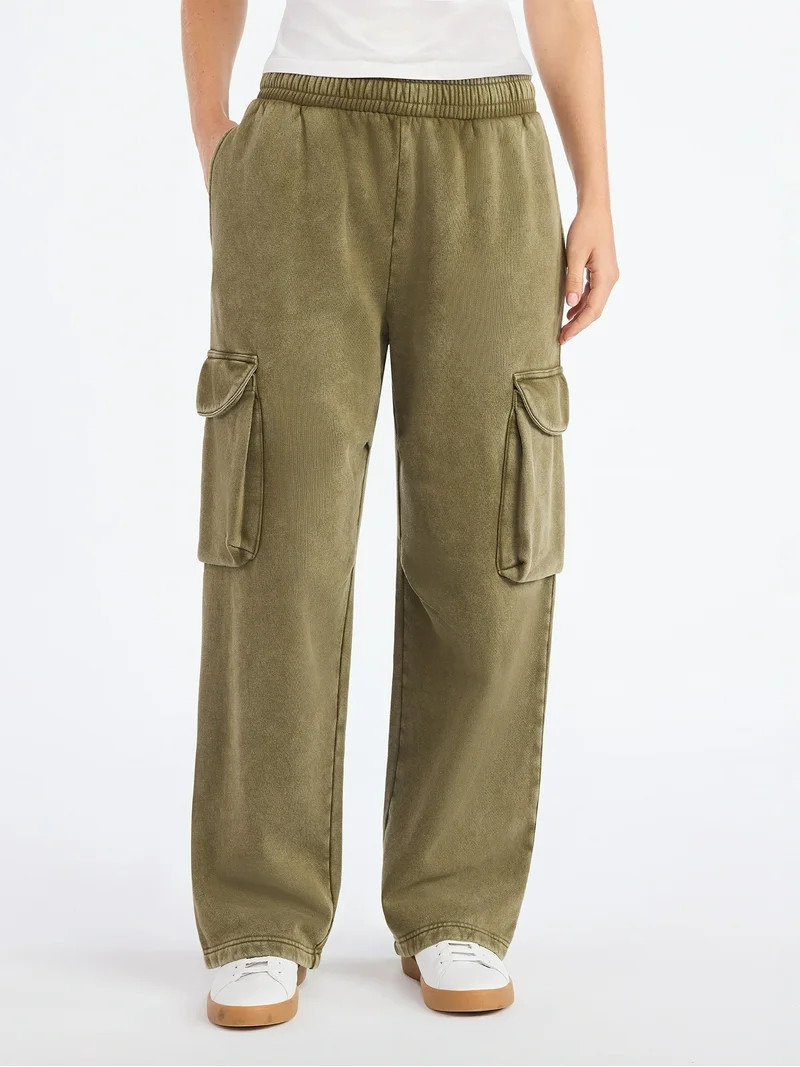 Scoop Women’s Mineral Washed Wide Leg Cargo Sweatpants, Sizes XS-XXL | Walmart (US)
