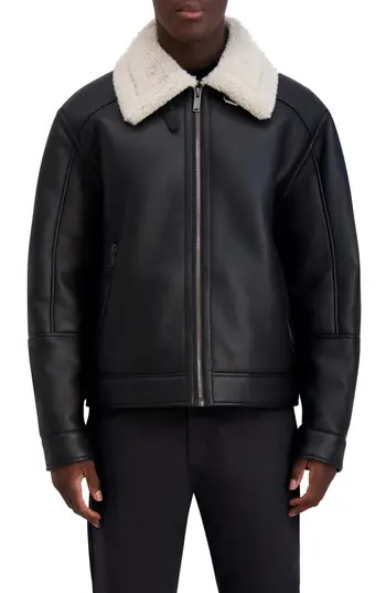 KARL LAGERFELD PARIS Faux Shearling Bomber Jacket in Black at Nordstrom Rack, Size Small | Nordstrom Rack