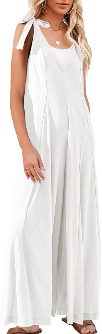 LAMISSCHE Womens Deep V Neck Jumpsuits Sleeveless Wide Leg Harem Overalls Spaghetti Strap Tie Kno... | Amazon (US)