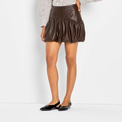 Women's Drop Waist Faux Leather Bubble Mini A-Line Skirt - Future Collective Brown | Target
