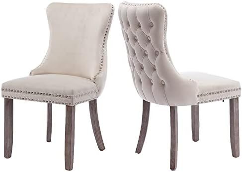 Velvet Dining Chairs Set of 2, Tufted Upholstered Wingback High-end Dining Kitchen Chair with Nai... | Amazon (US)