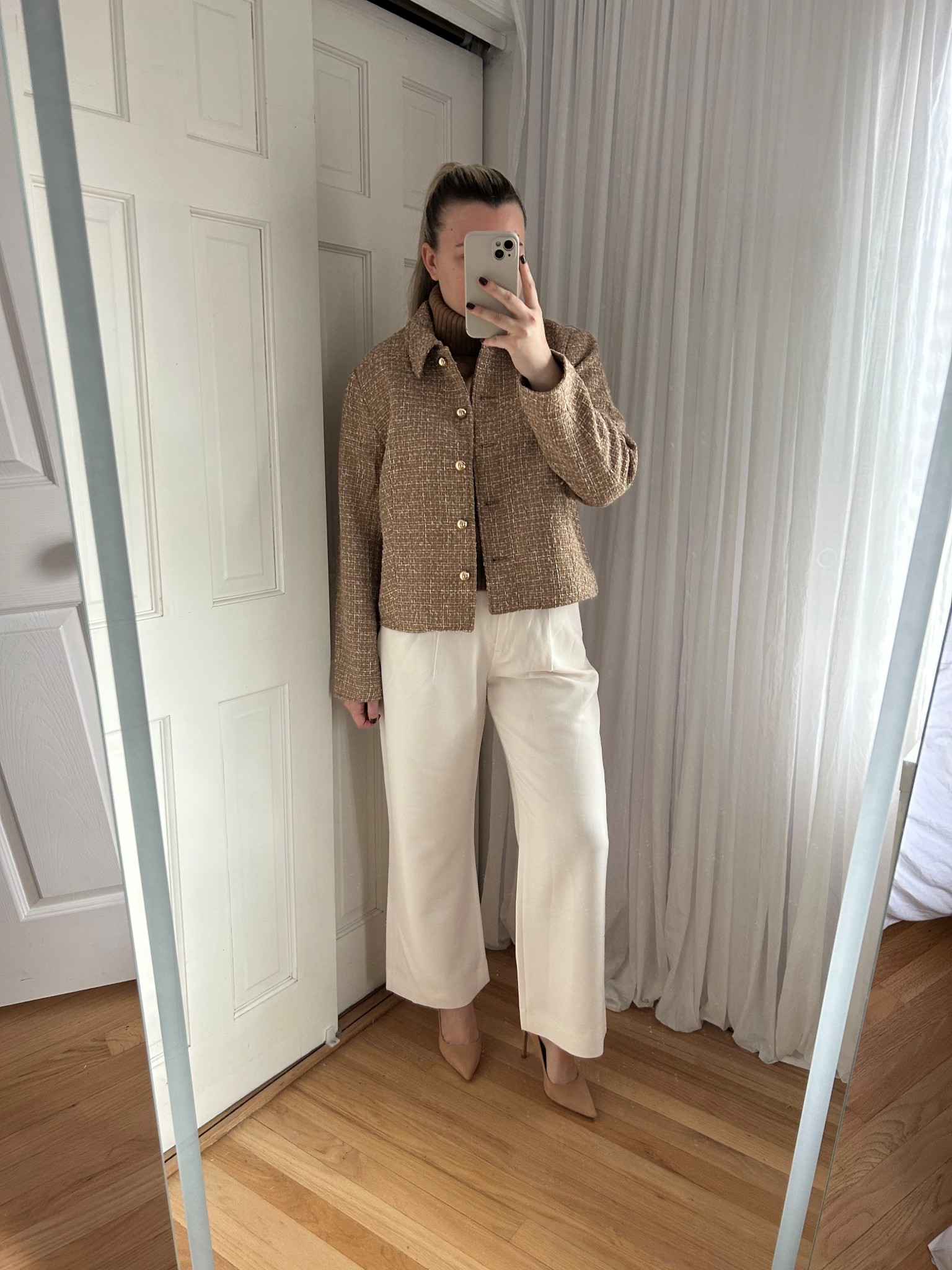 Workwear, staple outfit, capsule wardrobe, fall fashion, neutral style, winter fashion 🍂 wearing size large in the textured jacket, size medium in the turtleneck sweater, and size 26 regular in cream pants🤎

#LTKmorningroutine #LTKdayinmylife #LTKgrwm