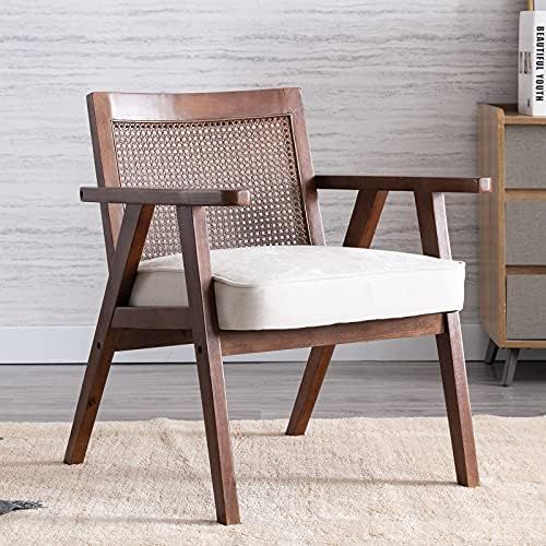 Guyou Mid Century Modern Chair, Accent Rattan Chair with Mesh Back Upholstered Retro Wooden Boho Wic | Amazon (US)