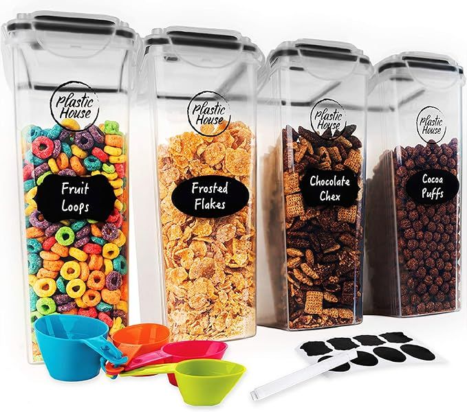 PLASTIC HOUSE Large Cereal Containers Storage Set Dispenser Approx. 4L FITS FULL STANDARD SIZE CE... | Amazon (US)