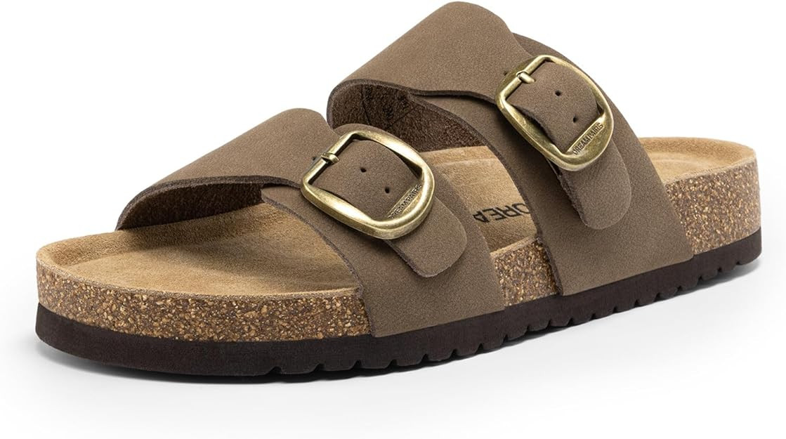 DREAM PAIRS Women's Slides Soft Genuine Footbed Sandals Comfortable Adjustable Double Buckle Slip... | Amazon (US)