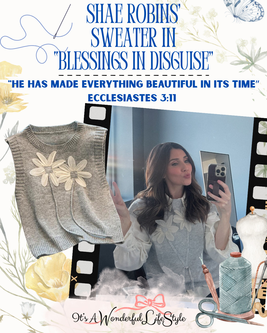 There’s something so effortlessly charming about this Flower Embellished Sweater Vest worn by Shae Robins in "Blessings in Disguise"... a soft, feminine knit layered with delicate floral details that feels both modern and meaningful. It’s the kind of outfit that quietly speaks: refined, intentional, and full of grace. And honestly, it perfectly mirrors the heart of the story itself. 

 #LTKSaleAlert