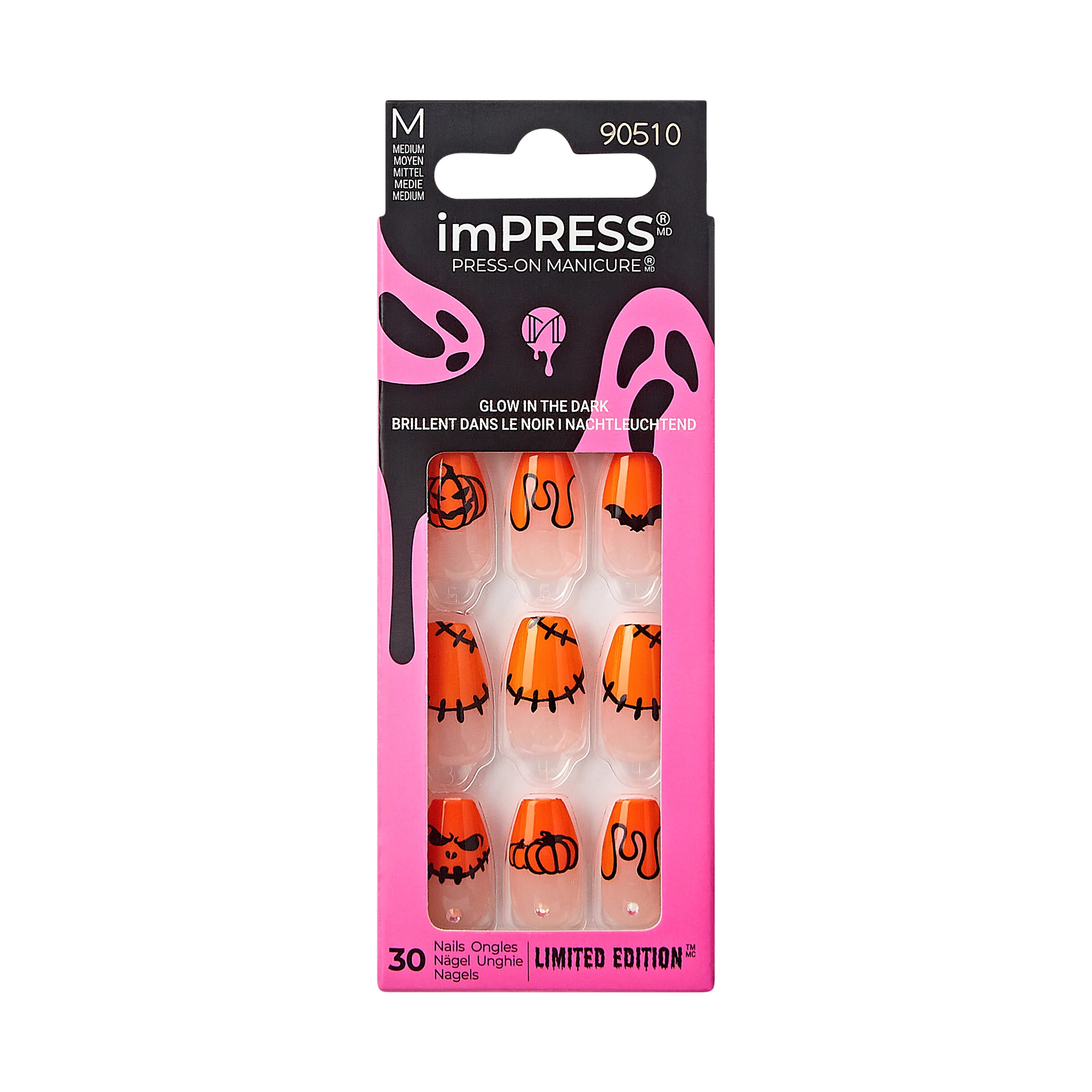 KISS imPRESS Press-On Manicure Halloween, Orange, Medium Length, Coffin Shape, 'Creepy Crawly', 3... | Walmart (US)