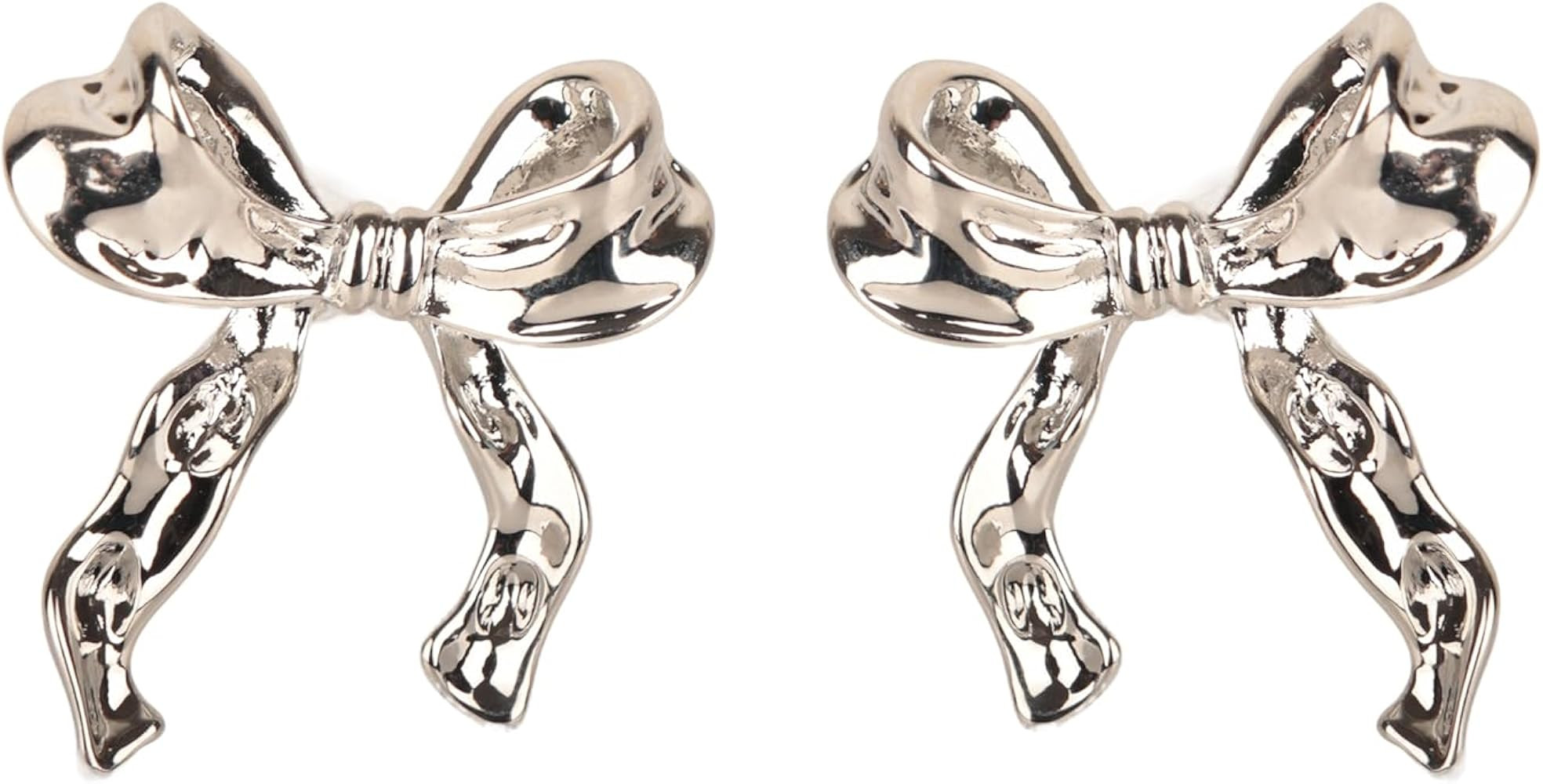 Gift gold bow earrings for women, silver ribbon bow stud earrings | Amazon (US)