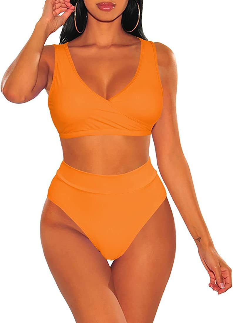 Sovoyontee Women's High Waisted Swimsuit 2 Piece Bathing Suits Bikini | Amazon (US)