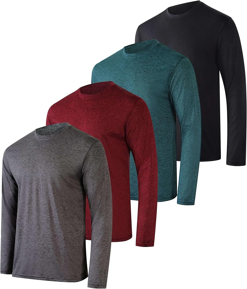 Real Essentials 4 Pack: Mens Long Sleeve Dry Fit T Shirts Hiking Fishing Workout Gym Work Sun UPF... | Amazon (US)