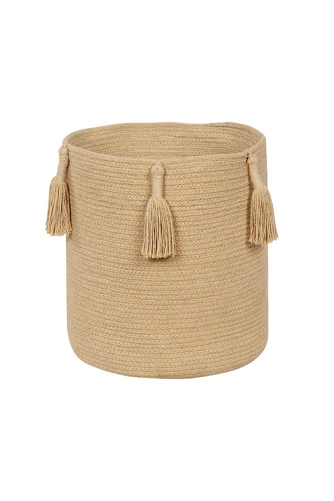 STORAGE BASKET FRINGES WOODY HONEY | Lorena Canals