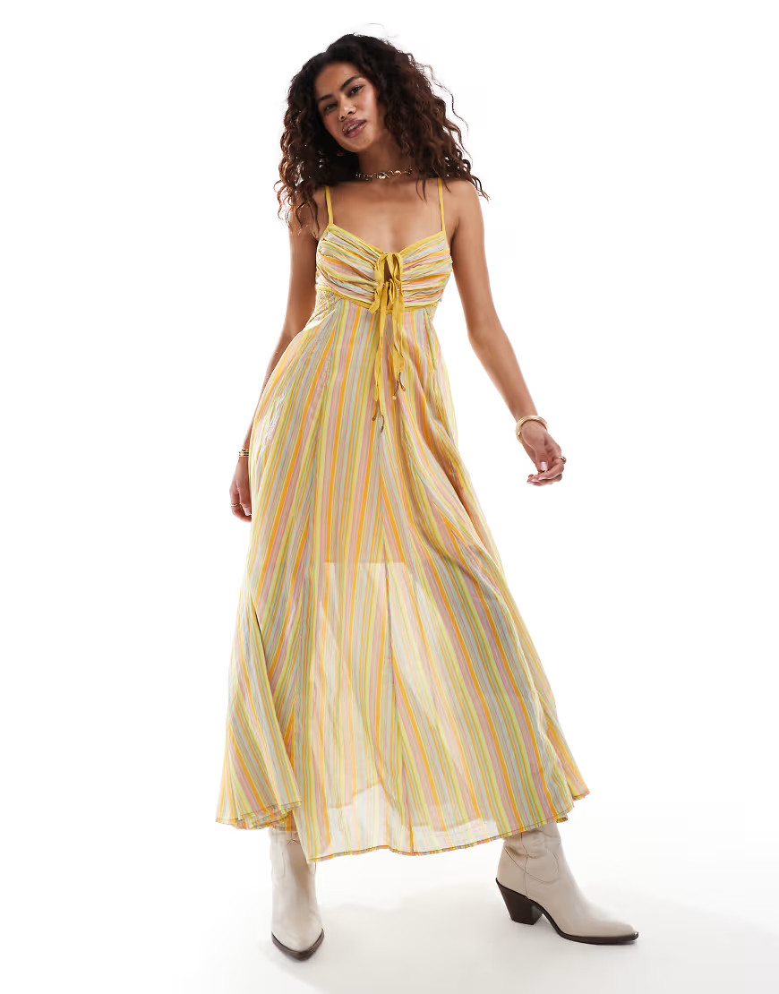 Free People striped poplin cami maxi dress in yellow multi | ASOS (Global)