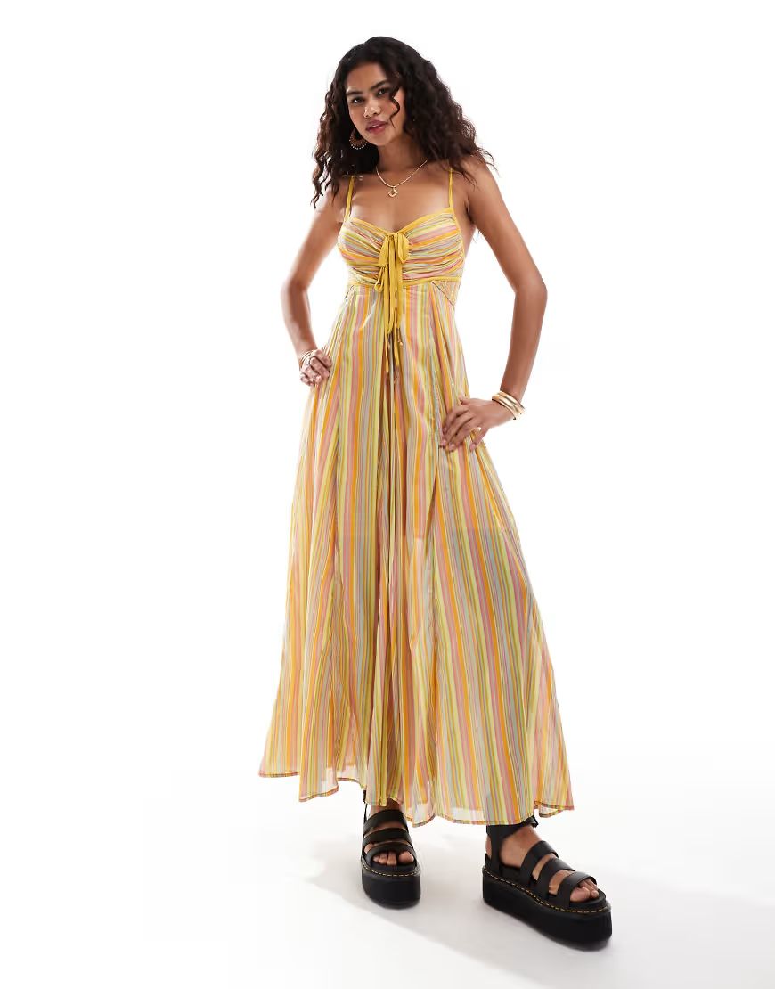 Free People striped poplin cami maxi dress in yellow multi | ASOS (Global)